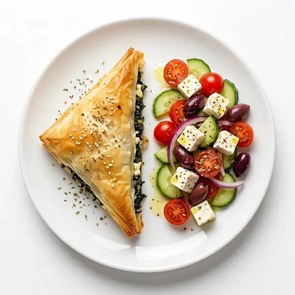 Greek spanakopita with feta salad